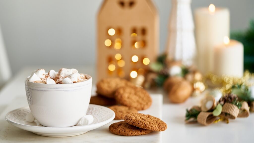 hot cocoa cookies bokeh candles