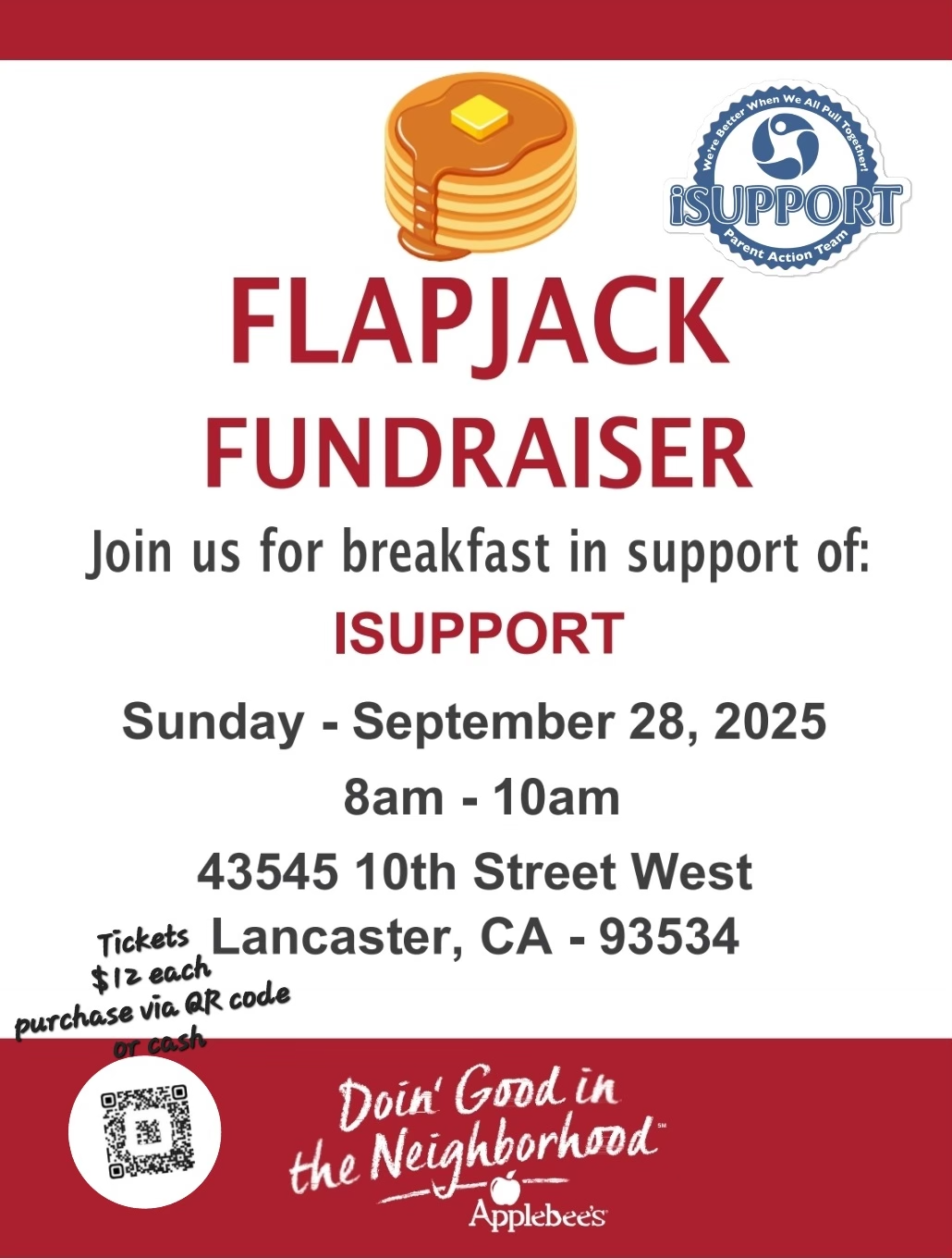 Flapjacks Fundraiser Applebee's iLEAD Lancaster iSUPPORT