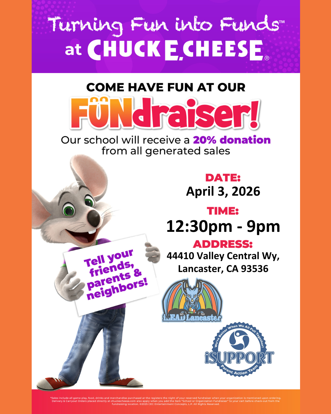 iLEAD Lancaster Chuck E Cheese Fundraiser 1.23.2026 (Instagram Post (45))